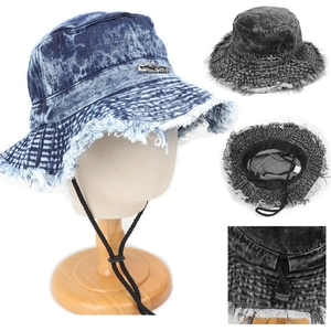 Retro Washed Denim Bucket Hat With Frayed Edge And Metal Pin Adjustable Drawstring For Women And Men Streetwear Style