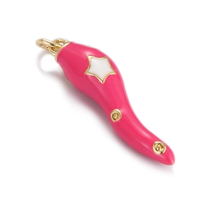 Pink enamel chili pepper pendant with golden star detail for DIY necklace jewelry