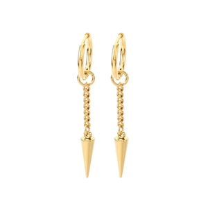 Polished gold stainless steel chain and spike drop earrings with sleek hoop closure