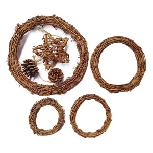 Natural vine Christmas wreaths set with pine cones and stars for DIY rustic home decor