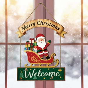 Plaque Suspendue En Bois De Noël Père Noël Traîneau Merry Christmas Welcome Décoration Murale Pour Porte De Maison