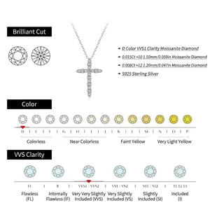S925 Sterling Silver Cross Necklace with D Color VVS1 Moissanite Diamond Details