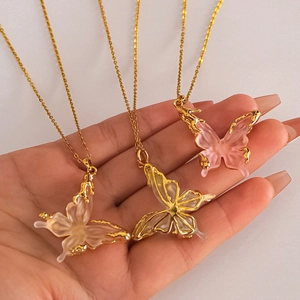 Luxurious 18K gold plated stainless steel necklace with colorful butterfly pendants