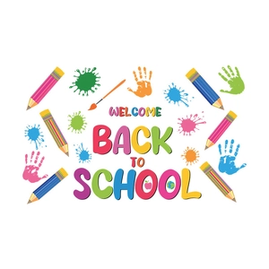 Bohemian Welcome Back to School wall decals with colorful pencils and paint splatters