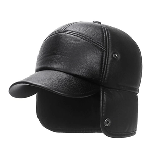 Winter men's faux leather baseball cap with ear flaps for cold weather protection