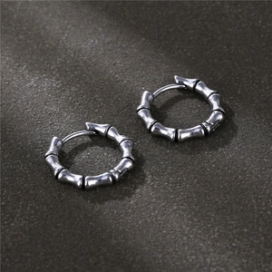 Bamboo Joint Hoop Earrings 316L Stainless Steel Retro Vintage Huggie Earrings For Men Women Punk Jewelry