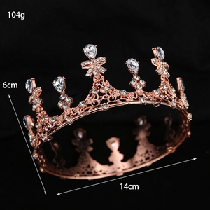 Baroque rose gold wedding crown with sparkling rhinestones, 6cm high and 14cm wide