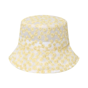 Daisy flower embroidery yellow sun hat with breathable mesh lace for women
