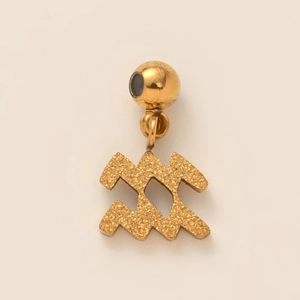 Detailed view of golden Aquarius zodiac pendant with matte finish and ball clasp attachment