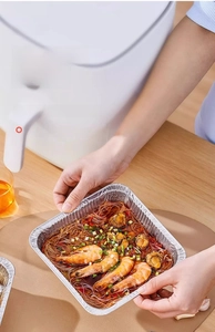 Rectangular food grade aluminum foil tray with reinforced edges for air fryer use
