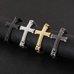 Hip hop style cross bracelets in black silver gold and grey 18k plated titanium steel