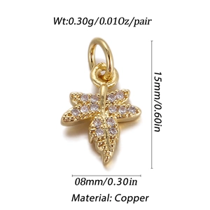 Detail view of 18K gold leaf pendant charm with dimensions and weight specifications