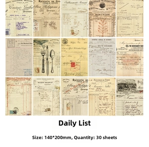 Macro view of vintage junk journal paper sheets with daily list prints and retro ephemera