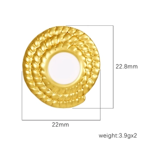 Boucles d'oreilles rétro dorées 18K avec texture corde et émail blanc taille 22mm