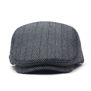 Thick winter grey herringbone flat cap for men with a stylish wool-like textured finish