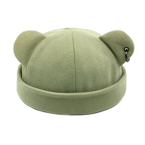 Cute olive green docker hat with cat ears and metal ring for autumn and winter wear
