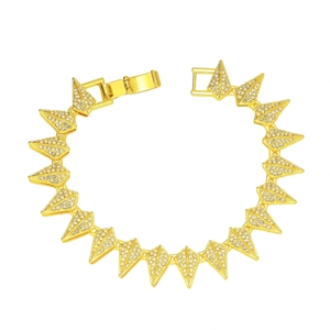 Men Hip Hop Cuban Chain Bracelet Alloy Rhinestone Geometric Pyramid Spike Personalized Trendy Fashion Jewelry