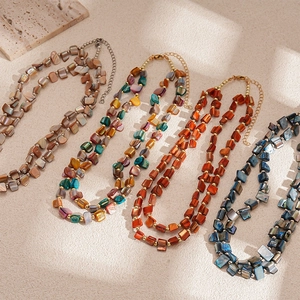Irregular double-layer shell bead necklace set in multiple colors for women