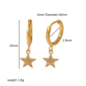 Detailed view of 18K gold plated star hoop earrings with size specs 10mm inner diameter