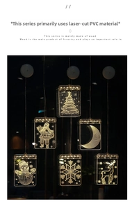 Detail of laser-cut PVC Christmas suction cups LED lights with warm yellow glow