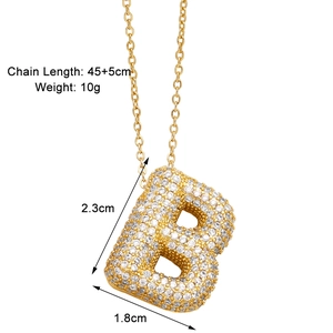 Detailed view of cubic zirconia letter B pendant with 45+5cm gold chain specs