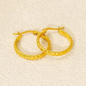Elegant 18K gold plated stainless steel twisted hoop earrings with a textured rope design