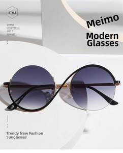 Detailed view of oversized round gradient lenses with unique interlaced nose bridge frames