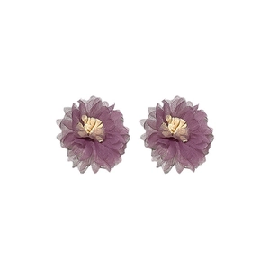 Minimalist purple mesh flower earrings with layered petals and soft cream stamen center