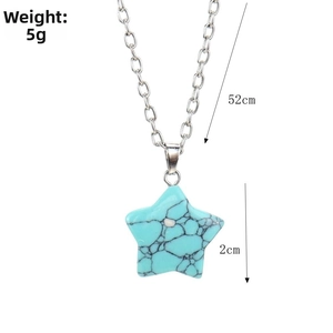 Close-up of star-shaped turquoise pendant with 52cm silver chain and 2cm detail