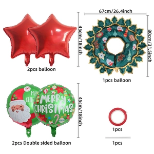 Detailed view of Christmas balloon set including wreath and star shapes with measurements