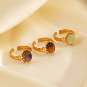 Anelli d'oro regolabili stile vintage francese con occhio di tigre e gemme colorate