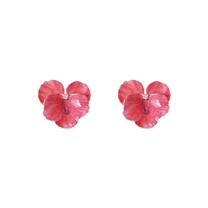 Exquisite pink pansy flower stud earrings with gradient petals and center zircon stone