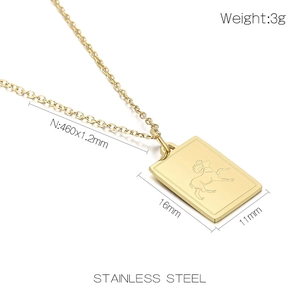 18k gold plated stainless steel square zodiac pendant necklace with 16x11mm dimensions