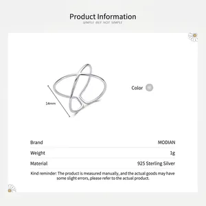 Minimalist S925 sterling silver X-shaped crisscross open ring for women in silver color