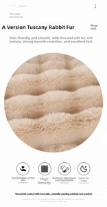 Detail view of thickened Tuscan faux rabbit fur fabric with soft beige wave texture
