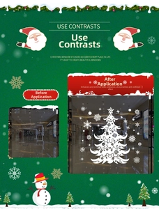 Detail view of white Christmas tree and snowflake static window clings for decoration