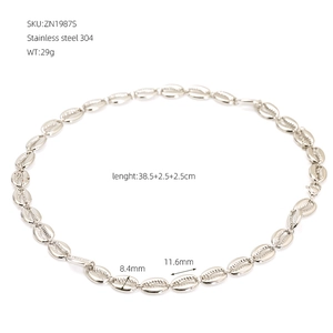 Detailed view of silver shell-link chain necklace in 304 stainless steel material