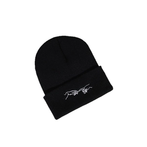 Bonnet noir en maille avec broderie main classique style Adam sur fond blanc