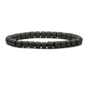 Bracelet extensible minimaliste en perles cylindriques d'hématite noire mate pour hommes