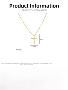Detailed dimensions of 18k gold brass cross pendant necklace with centered gemstone