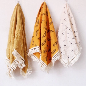 Baby Swaddle Blanket Muslin Cotton Double Layer Breathable Tassel Fringe Stroller Cover Soft Wrap Infant Toddler