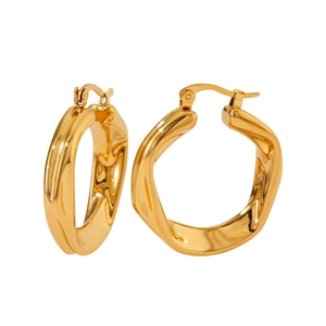 Minimalist twisted irregular gold hoop earrings in stainless steel with a high-shine finish