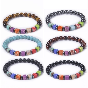 Natural Stone Chakra Healing Bracelet Handmade Tiger Eye Lava Rock Turquoise Beaded Elastic Yoga Meditation For Unisex