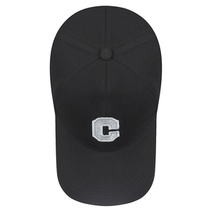 Classic black baseball cap with white embroidered C letter in college style