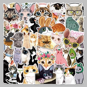 Variety set of 50 cute waterproof cat stickers for laptop and luggage decoration