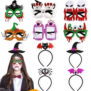 Halloween Party Glasses And Headbands Plastic Glitter Pumpkin Spider Bat Witch Hat Costume Decoration For Kids Adults