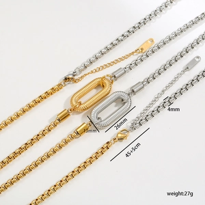 Two-tone 18K gold and silver stainless steel box chain necklace with U-shaped pendant