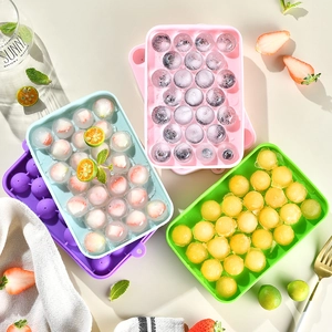 Silicone Ice Cube Mold Round Spherical Ball Tray With Lid Flexible Easy Release Fruit Maker Kitchen Gadget