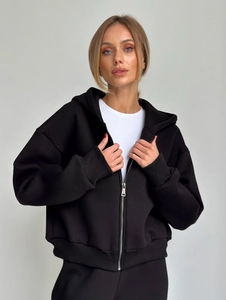 Ensemble sweat à capuche noir haut de gamme avec cordon de serrage et bords-côtes