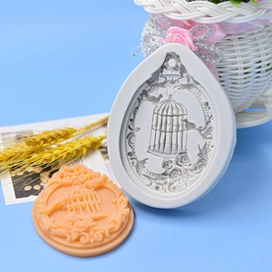 Detailed wheat ear birdcage silicone mold with floral relief for soap and wax making